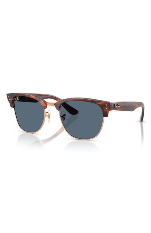 Ray Ban Clubmaster Reverse Sunglasses Striped Havana Frame Blue Lenses 51-21 In Dark Blue