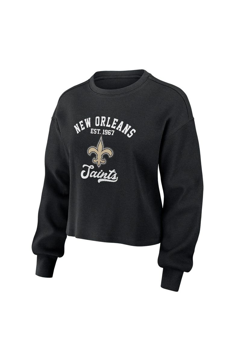 WEAR by Erin Andrews Women's WEAR by Erin Andrews Black New Orleans Saints Waffle Knit Long Sleeve T-Shirt & Shorts Lounge Set, Alternate, color, Black