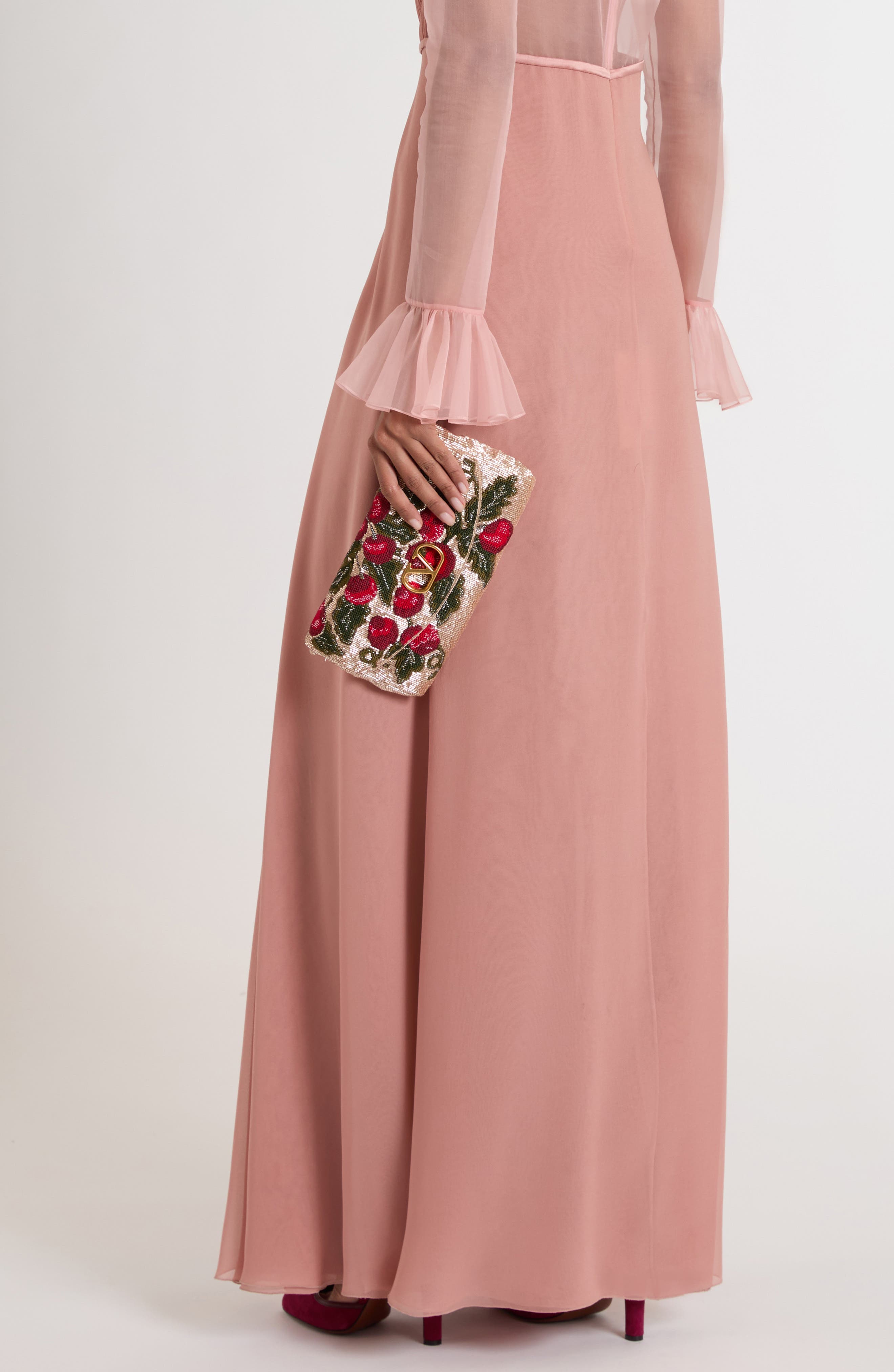 Valentino Garavani Embroidered & Beaded Satin Shoulder Bag, Alternate, color, Multicolor/ Rouge Pur