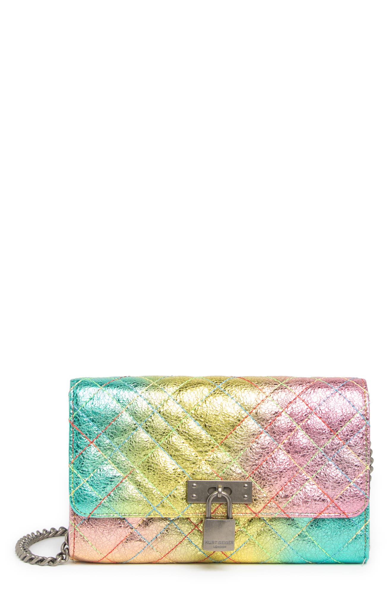 Kurt Geiger London Brixton Metallic Leather Wallet on Chain, Main, color, 