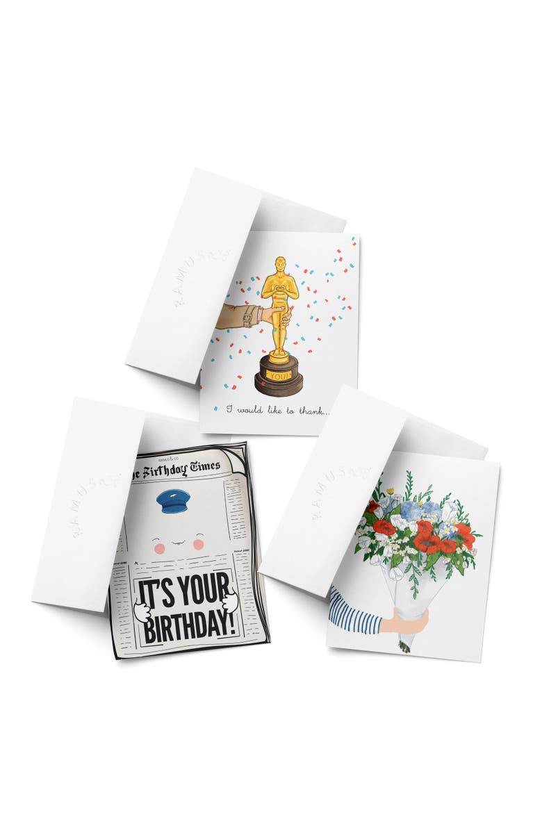 Ramus & Co Everyday Greeting Card Pack Sets (3 ct, Assorted) Thank You Award, Newspaper Birthday, Bouquet, Main, color, Multi-Pack
