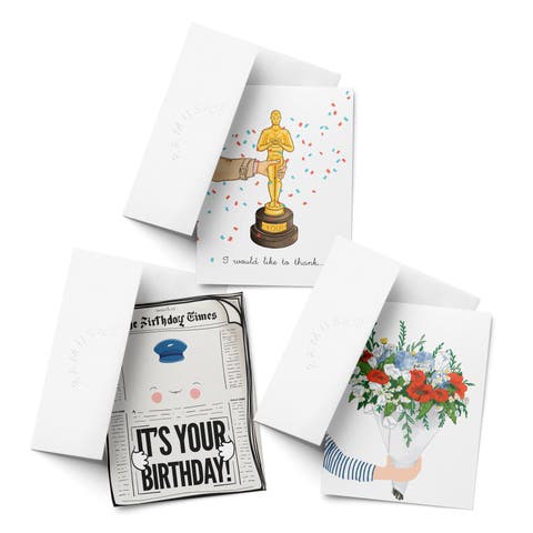 Everyday Greeting Card Pack Sets (3 ct, Assorted) Thank You Award, Newspaper Birthday, Bouquet