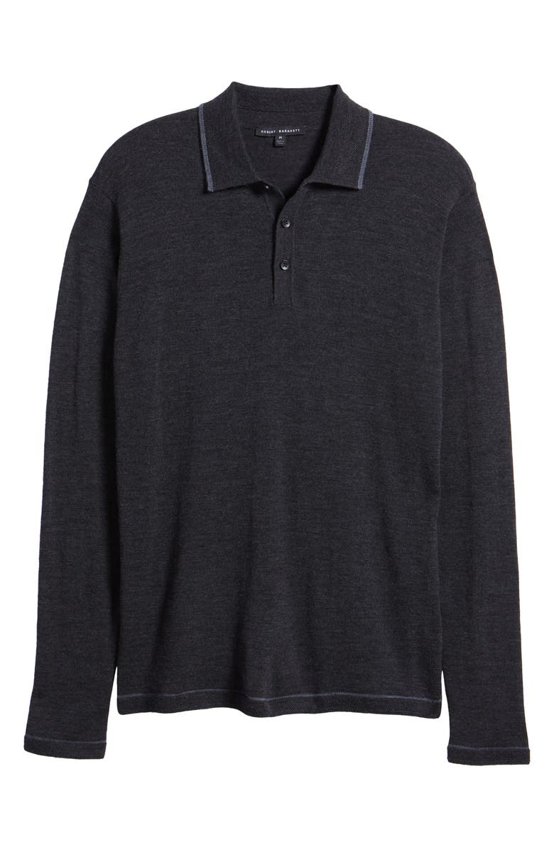Robert Barakett Roman Long Sleeve Merino Wool Sweater Polo, Alternate, color, Charcoal