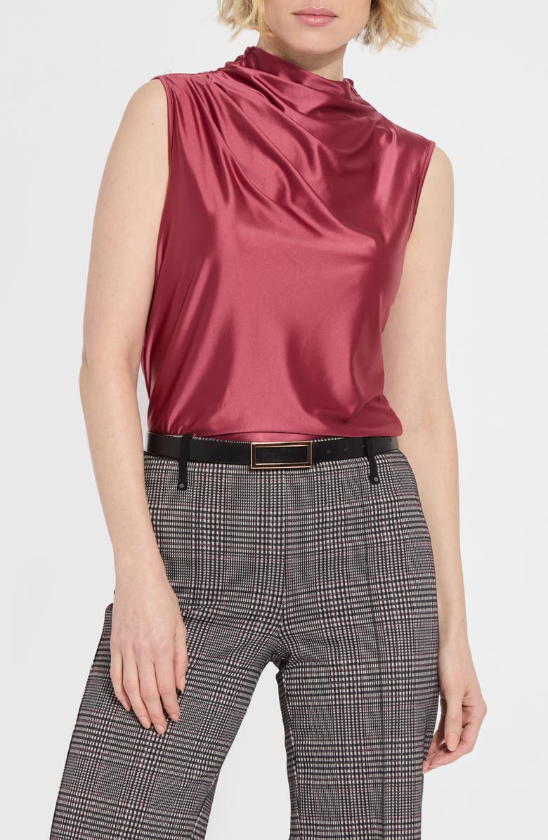 Lysse Irina Satin Mock Neck Top, Main, color, Peony