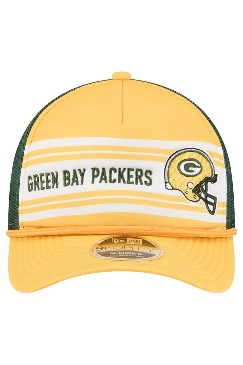 Men's New Era  Gold Green Bay Packers  Linear A-Frame 9FORTY Adjustable Hat, Alternate, color, Gold