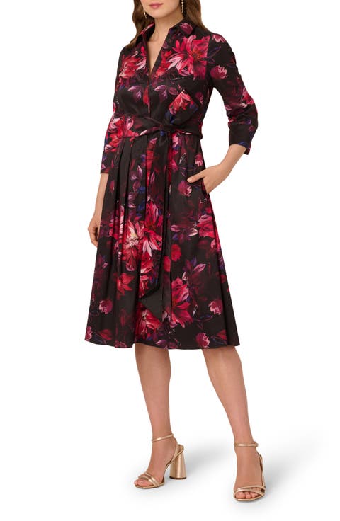 Print Taffeta Tie Waist Shirtdress
