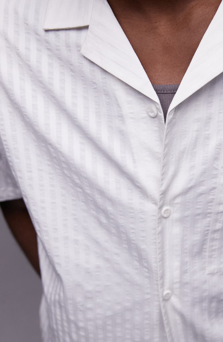Topman Solid White Stripe Seersucker Camp Shirt, Alternate, color, White