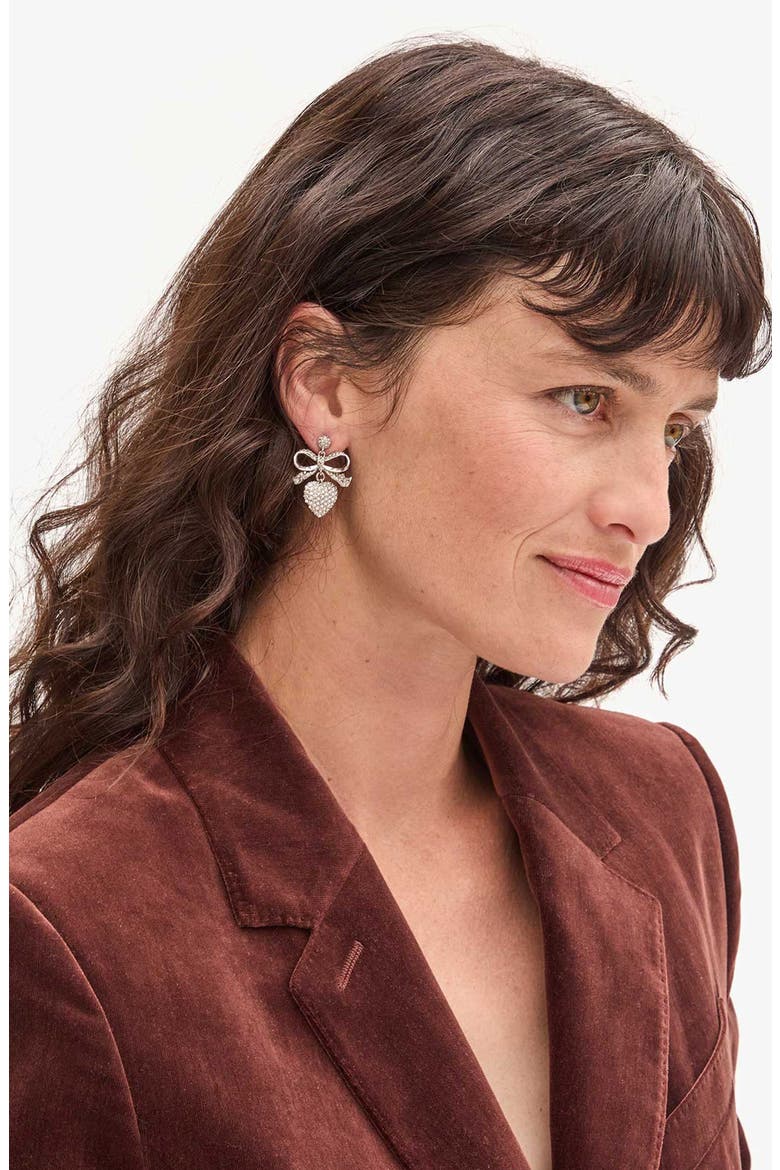 Pavé Crystal Heart Drop Earrings, Alternate, color, SILVER