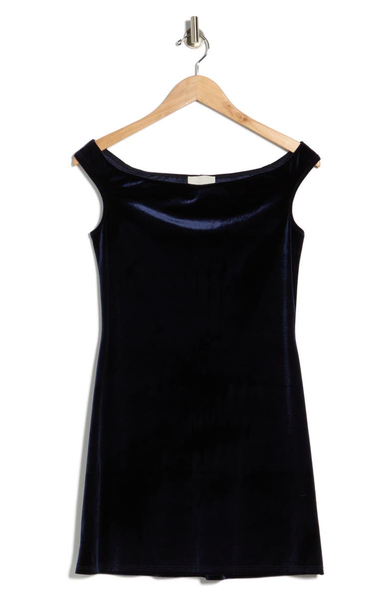 Reformation Lia Off the Shoulder Velour Minidress, Alternate, color, Navy