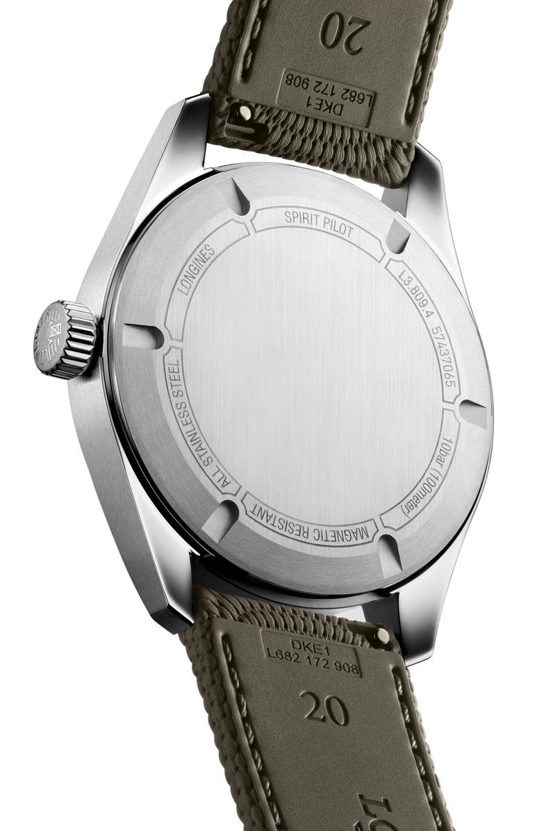 Longines Spirit Pilot NATO Strap Watch, 39mm, Alternate, color, Black