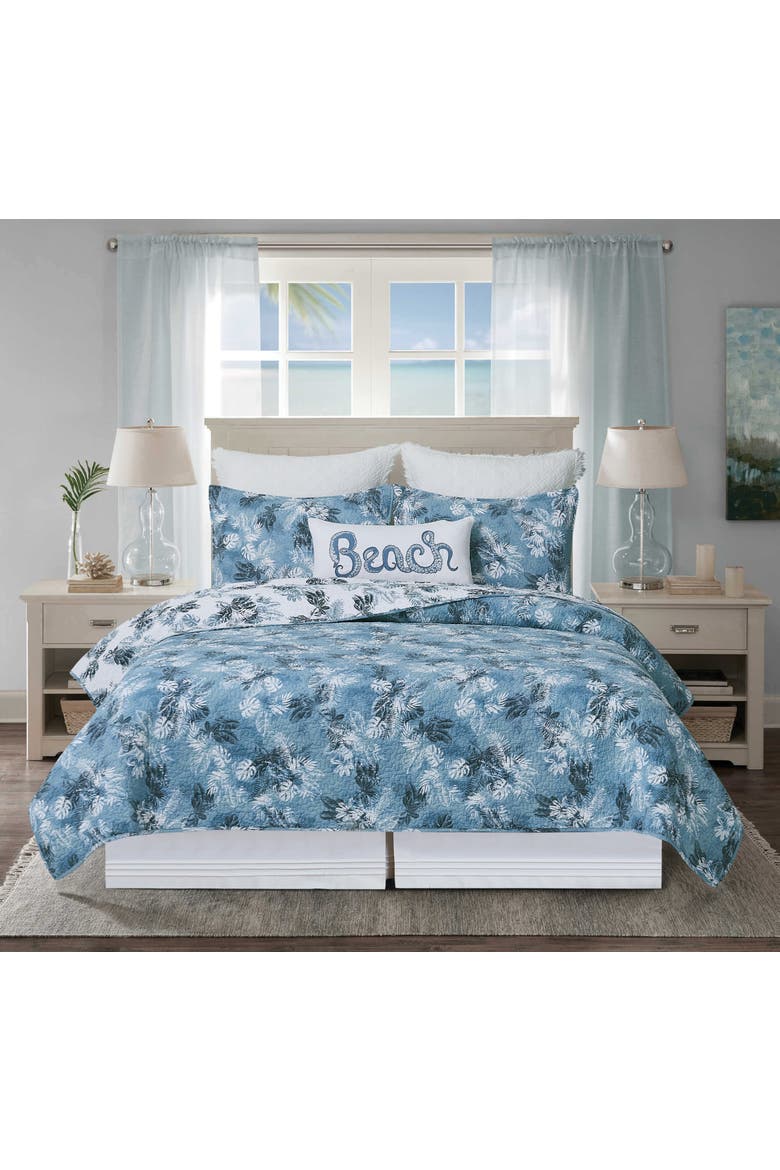 Bruno Palms Cotton Quilt Set  - Reversible and Machine Washable, Alternate, color, Blue