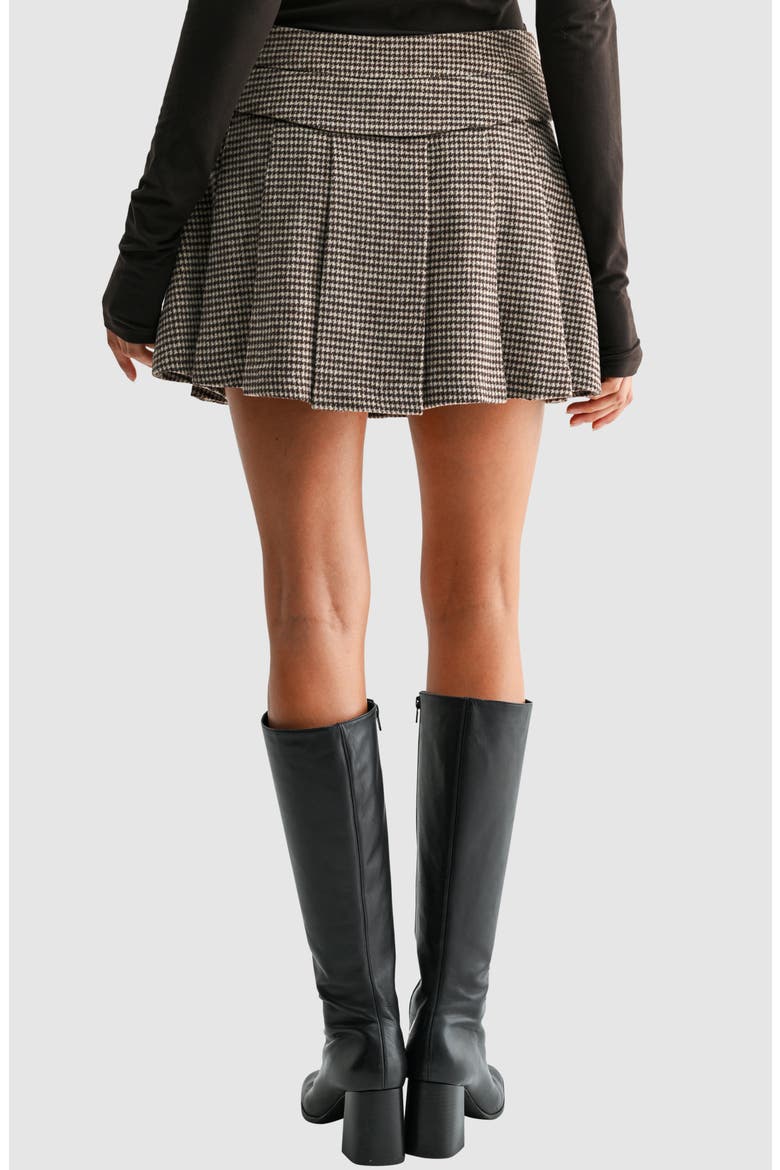 Houndstooth Pleated Miniskirt, Alternate, color, BROWN