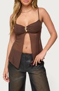 EDIKTED Reeve Split Front Sheer Mesh Top