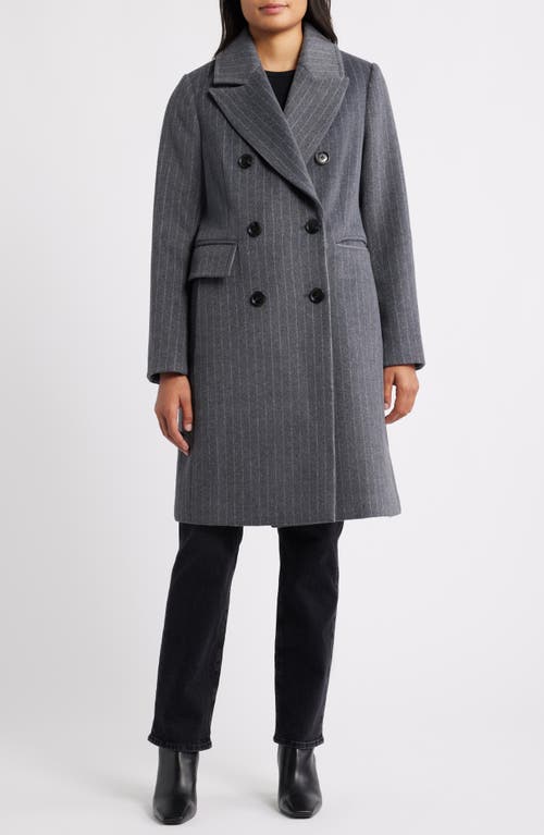 London Fog Heritage Pinstripe Double Breasted Coat In Gray