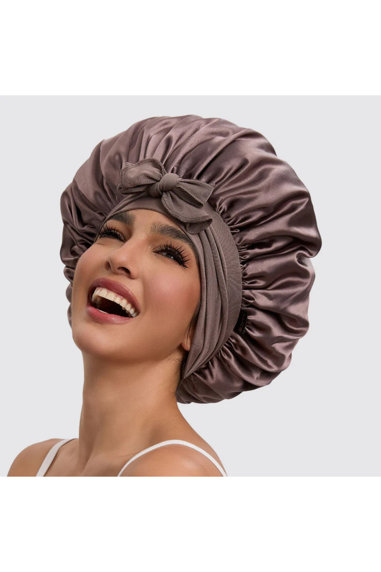 Satin Night Bonnet, Alternate, color, BROWN