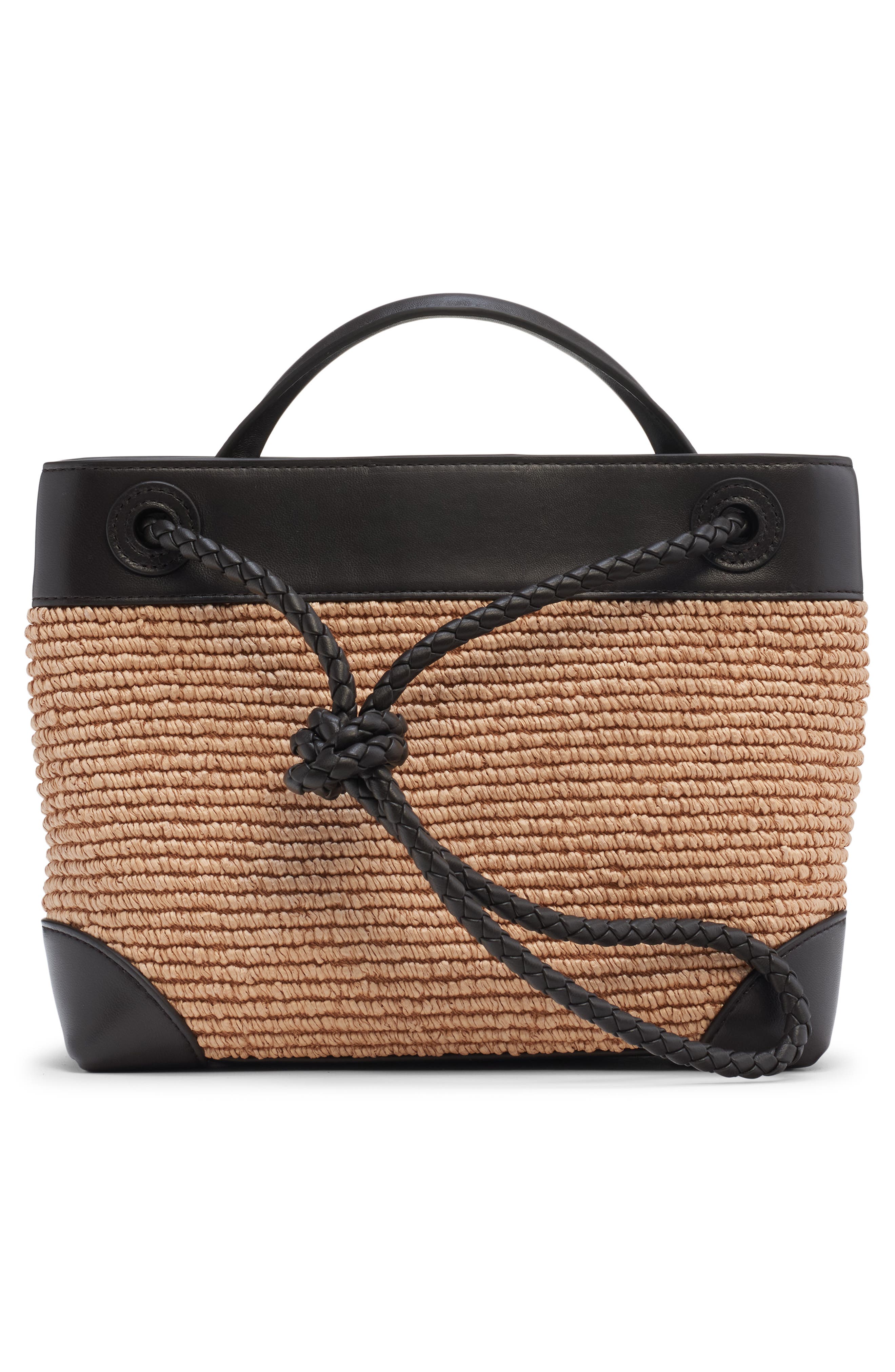 Bottega Veneta Small Andiamo Raffia & Leather Shoulder Bag, Alternate, color, Natural/ Espresso