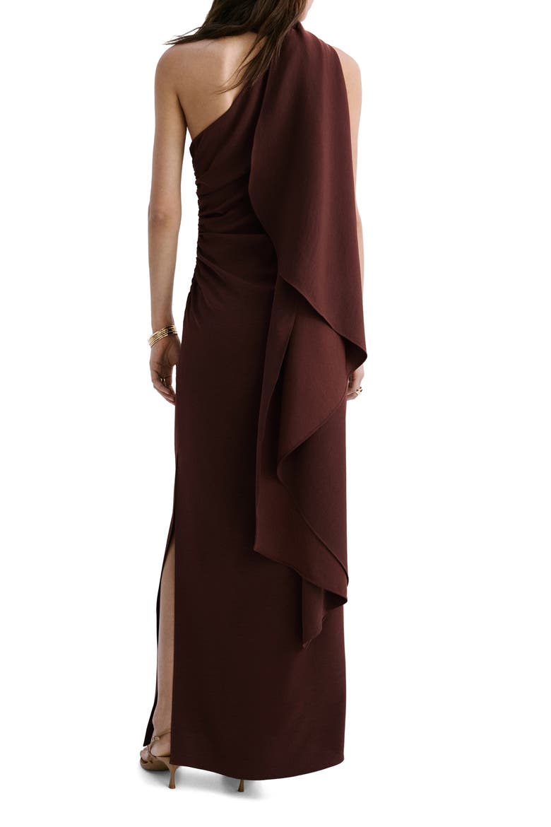 Scarf Neck One-Shoulder Dress, Alternate, color, BROWN