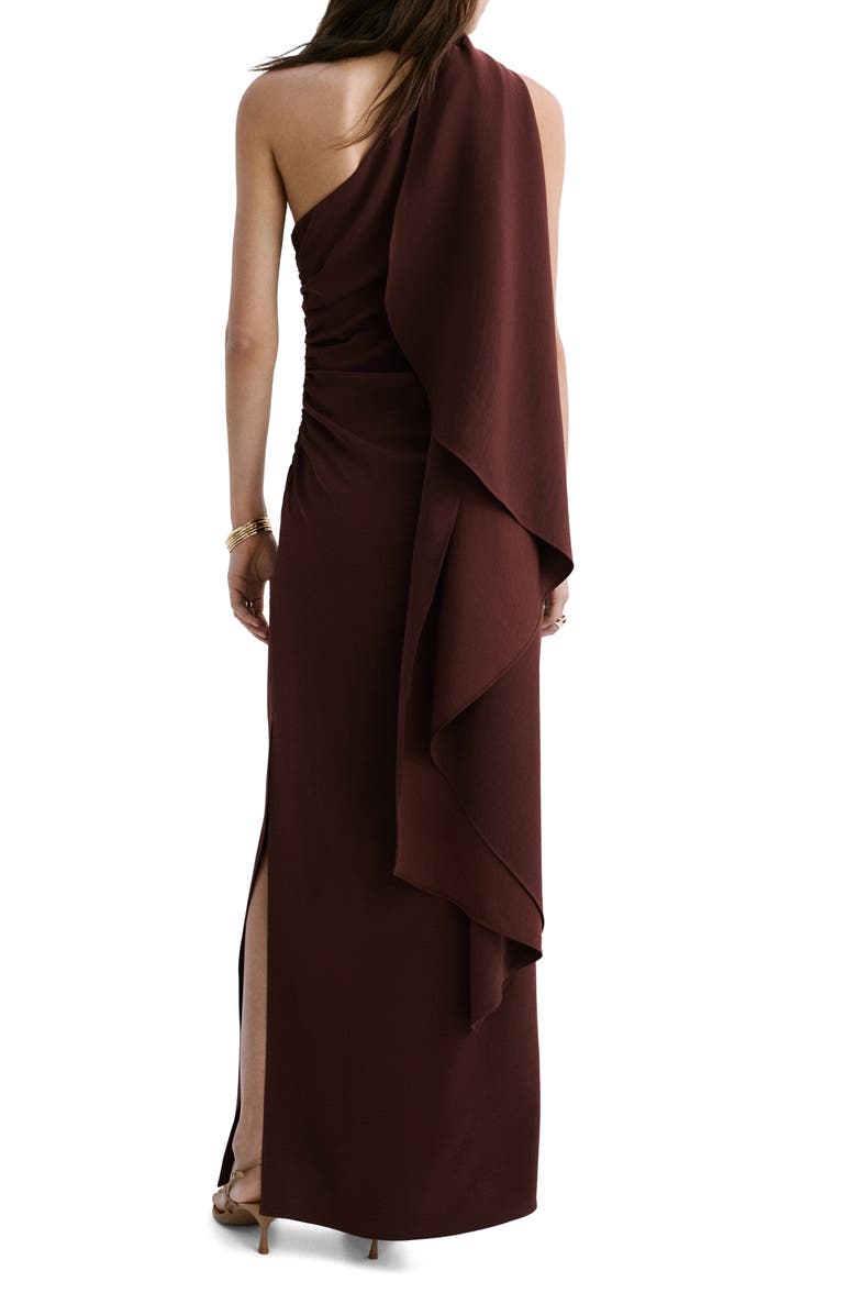 MANGO Scarf Neck One-Shoulder Dress, Alternate, color, Brown