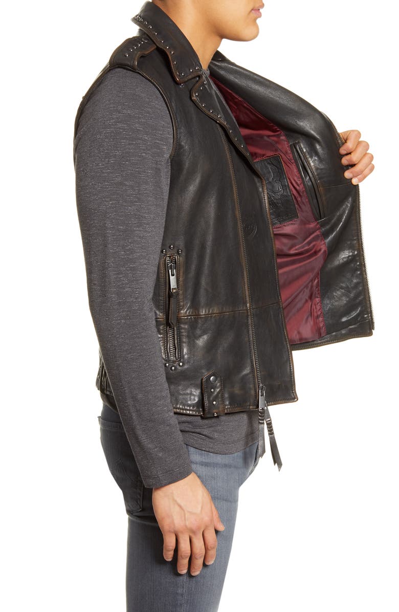 John Varvatos Star USA Bruce Leather Biker Vest, Alternate, color,