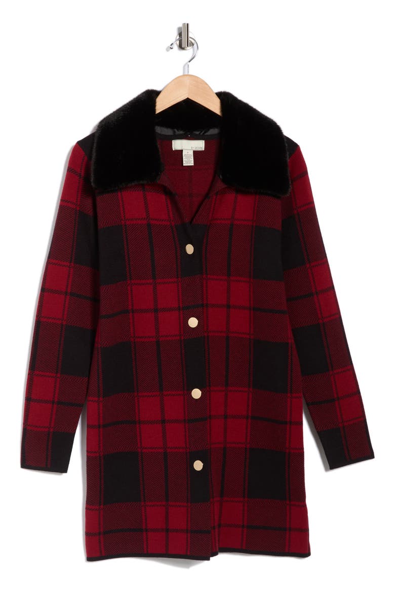 Vancouver Faux Fur Trim Cardigan, Alternate, color, ROSE DAHLIA/ BLACK