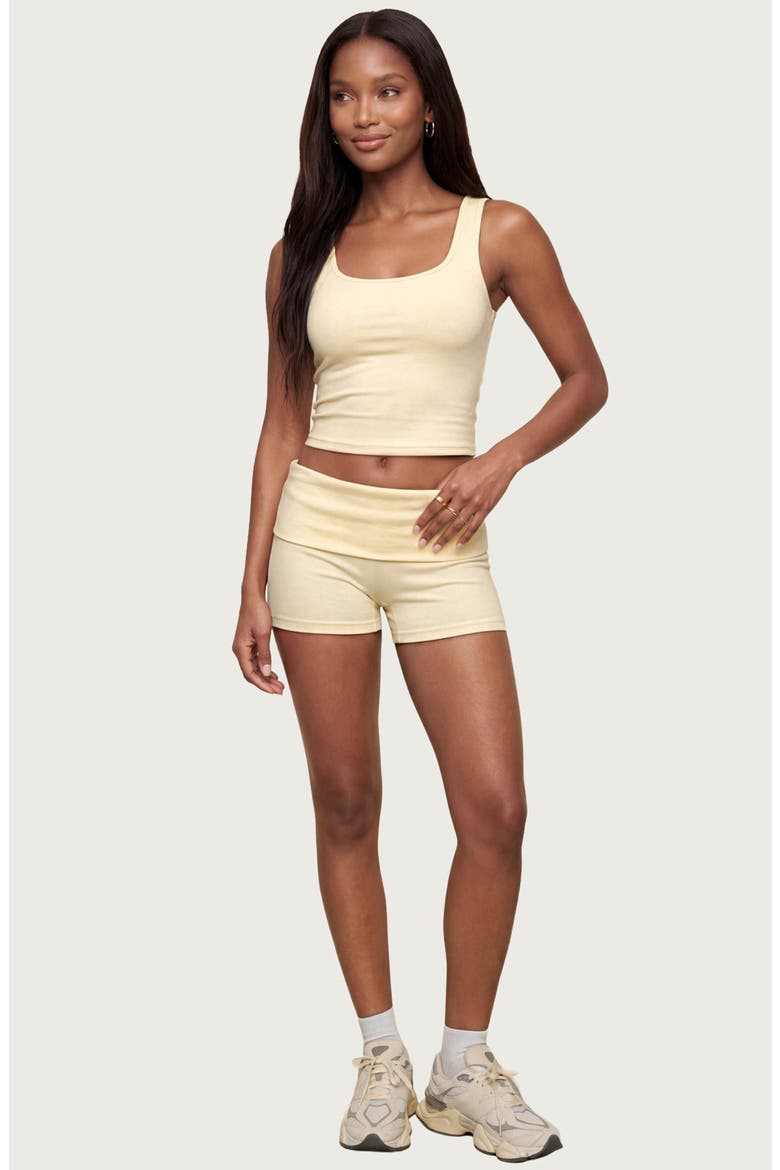 Audrea Foldover Stretch Cotton Bike Shorts, Alternate, color, YELLOW