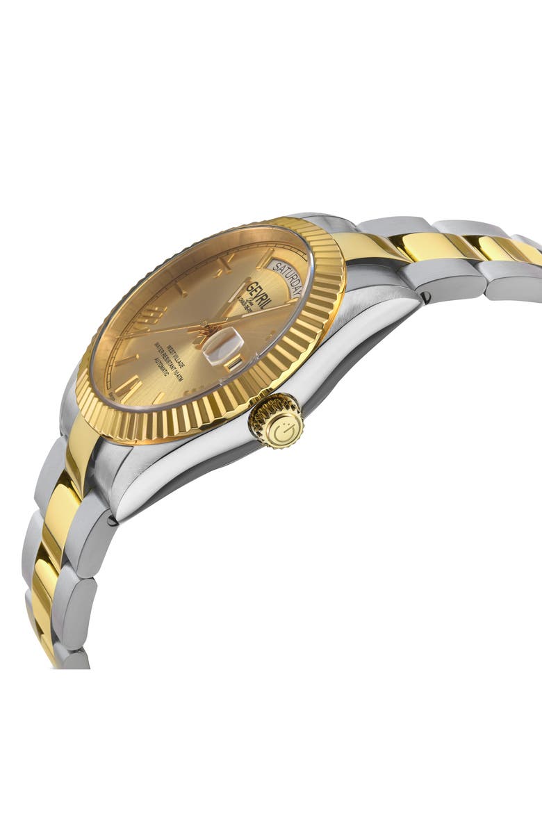 GEVRIL West Village Automatic Two-Tone Bracelet Watch, 40mm, Alternate, color, Silver/ Yellow Gold