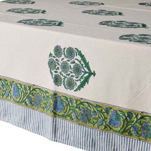 Devika Floral + Stripe Block Print Tablecloth
