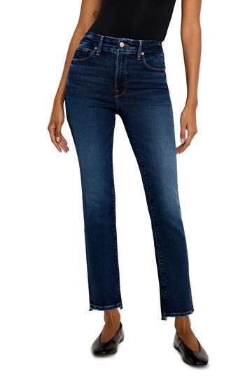 Good American Soft Tech Good Curve High Waist Ankle Straight Leg Jeans