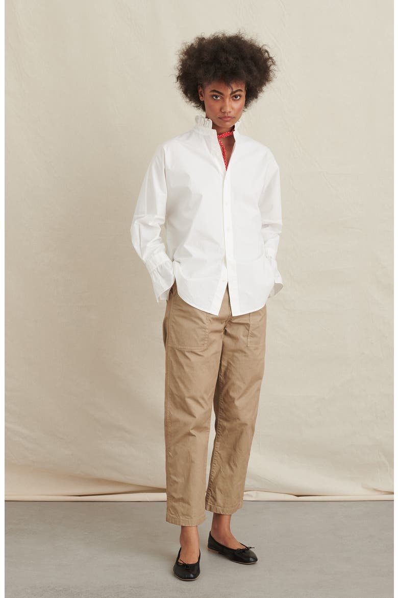 Ruffle Button-Up Shirt, Alternate, color, WHITE