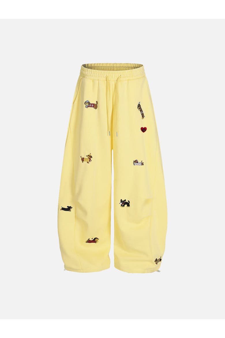 Embroidery Dog Baggy Barrel Sweatpants, Alternate, color, Yellow