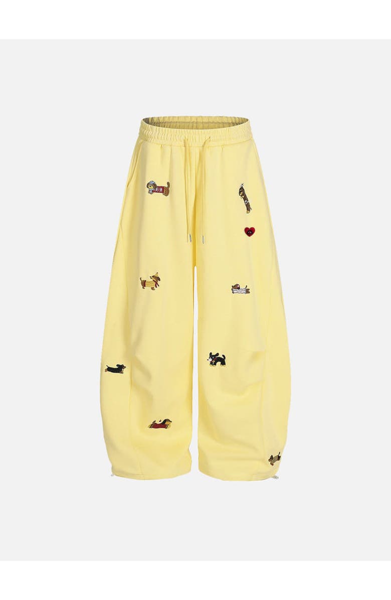 AELFRIC EDEN Embroidery Dog Baggy Barrel Sweatpants, Alternate, color, Yellow