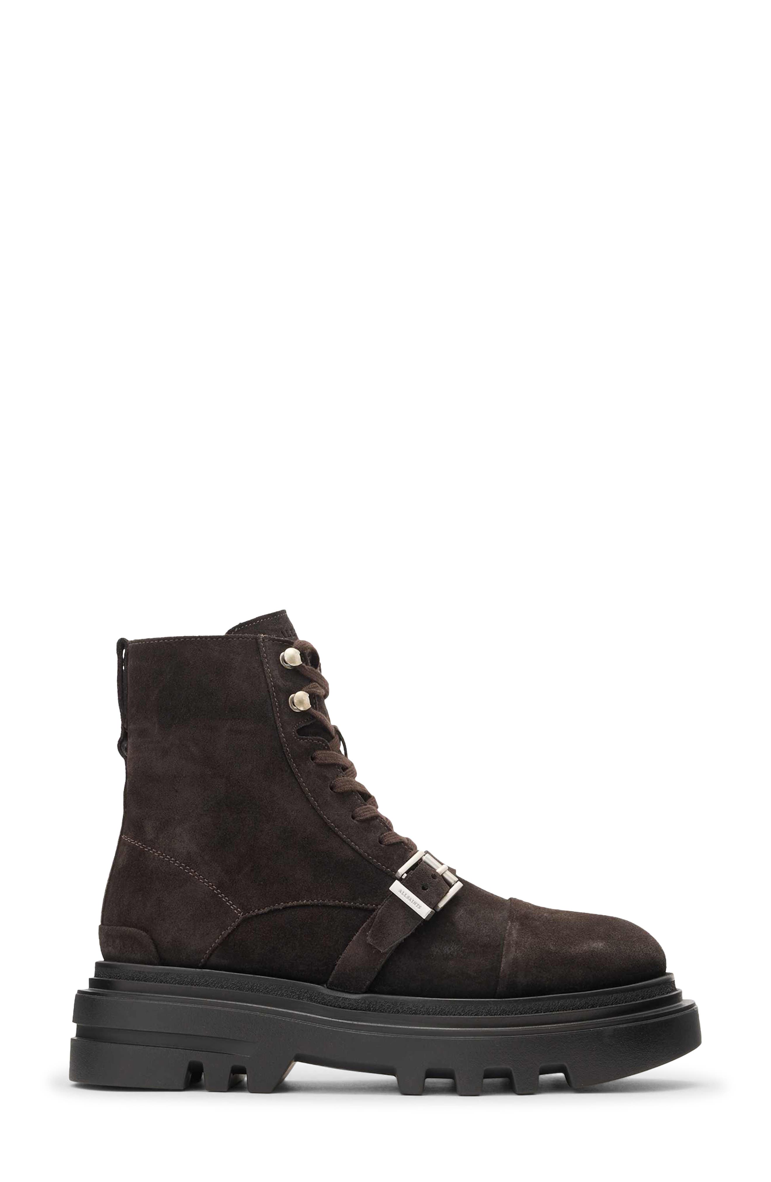 AllSaints Astrid Lugged Suede Boot, Alternate, color, Bitter Brown