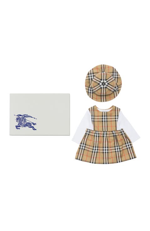 Check Cotton Three-piece Baby Gift Set