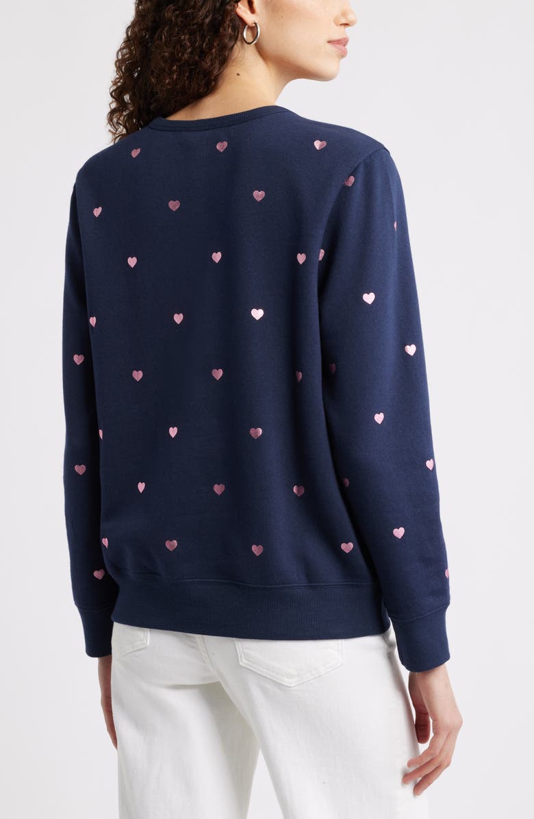 Caslon<sup>®</sup> Foil Heart Print Sweatshirt, Alternate, color, Navy Still Foil Mini Heart