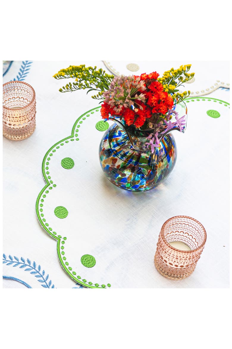 Tessuti Set of 4 Round White Linen Placemats with Green Dot Embroidery, Alternate, color, GREEN