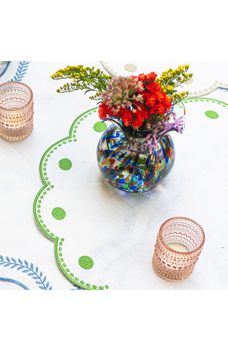 VIETRI Tessuti Set of 4 Round White Linen Placemats with Green Dot Embroidery, Alternate, color, Green