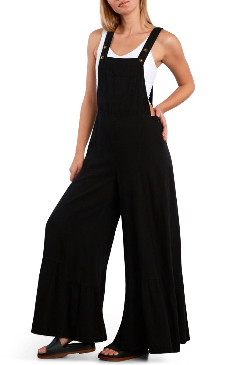 Billy T Butterfly Ruffle Leg Cotton Blend Overalls, Alternate, color, Caviar