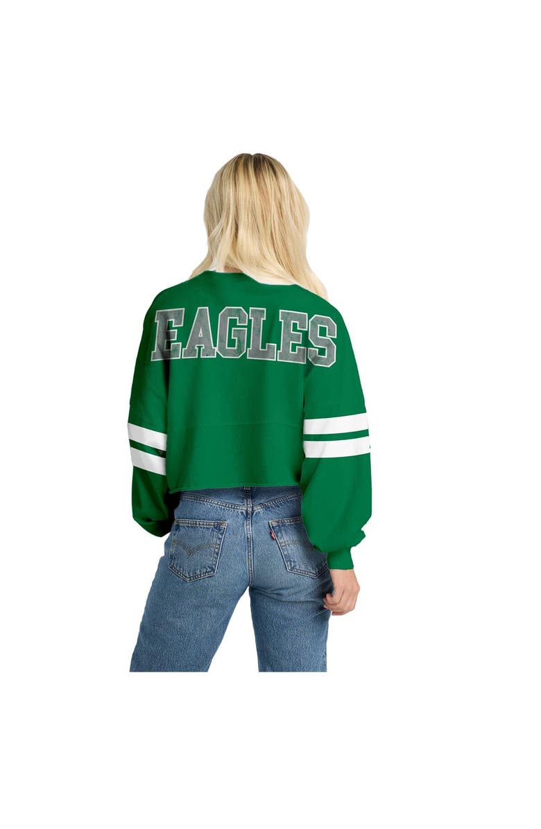 SPIRIT JERSEY Women's Spirit Jersey Kelly Green Philadelphia Eagles Oversized Cropped Stripe Long Sleeve T-Shirt, Alternate, color, Kelly Green