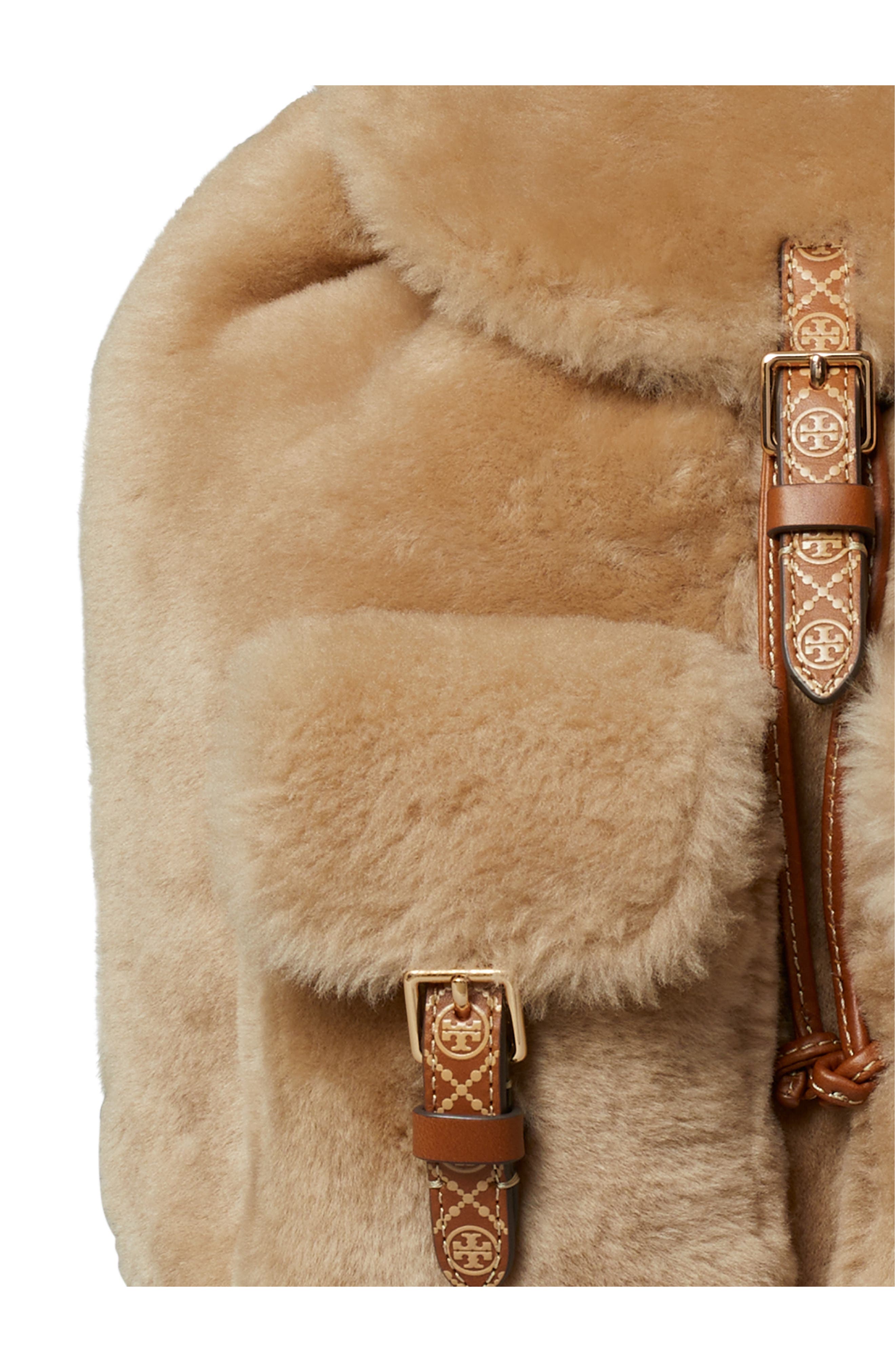 T Monogram Genuine Shearling Backpack, Alternate, color, TEDDY
