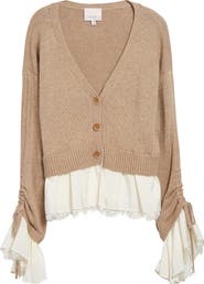 Cinq à Sept Atley Lace Trim Mixed Media Cardigan