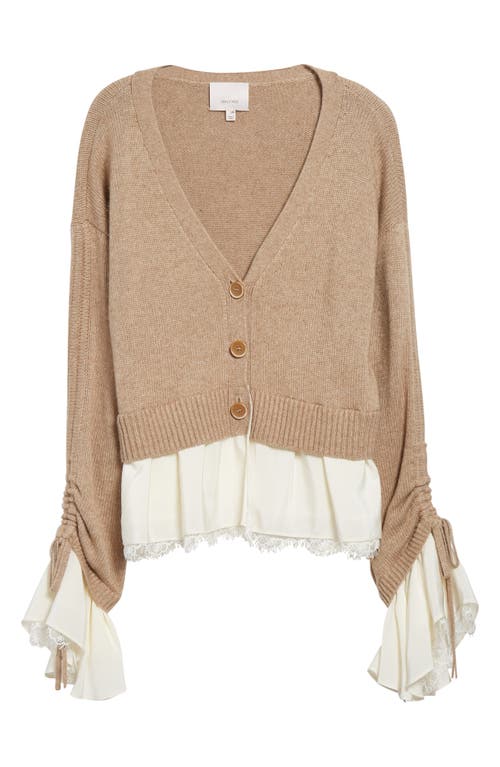 Cinq À Sept Atley Lace Trim Mixed Media Cardigan In Neutral