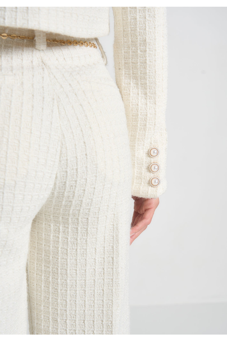 Celine Cropped Tweed Jacket with Pearls, Alternate, color, Cream
