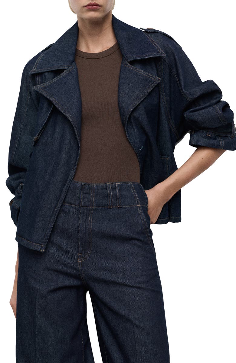 MANGO Denim Trench Jacket, Main, color, Open Blue