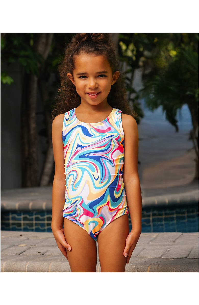 Lands' End Girls Terry Zip Front Top and Shorts Cover Up Set, Alternate, color, Marble Swirl/Multi