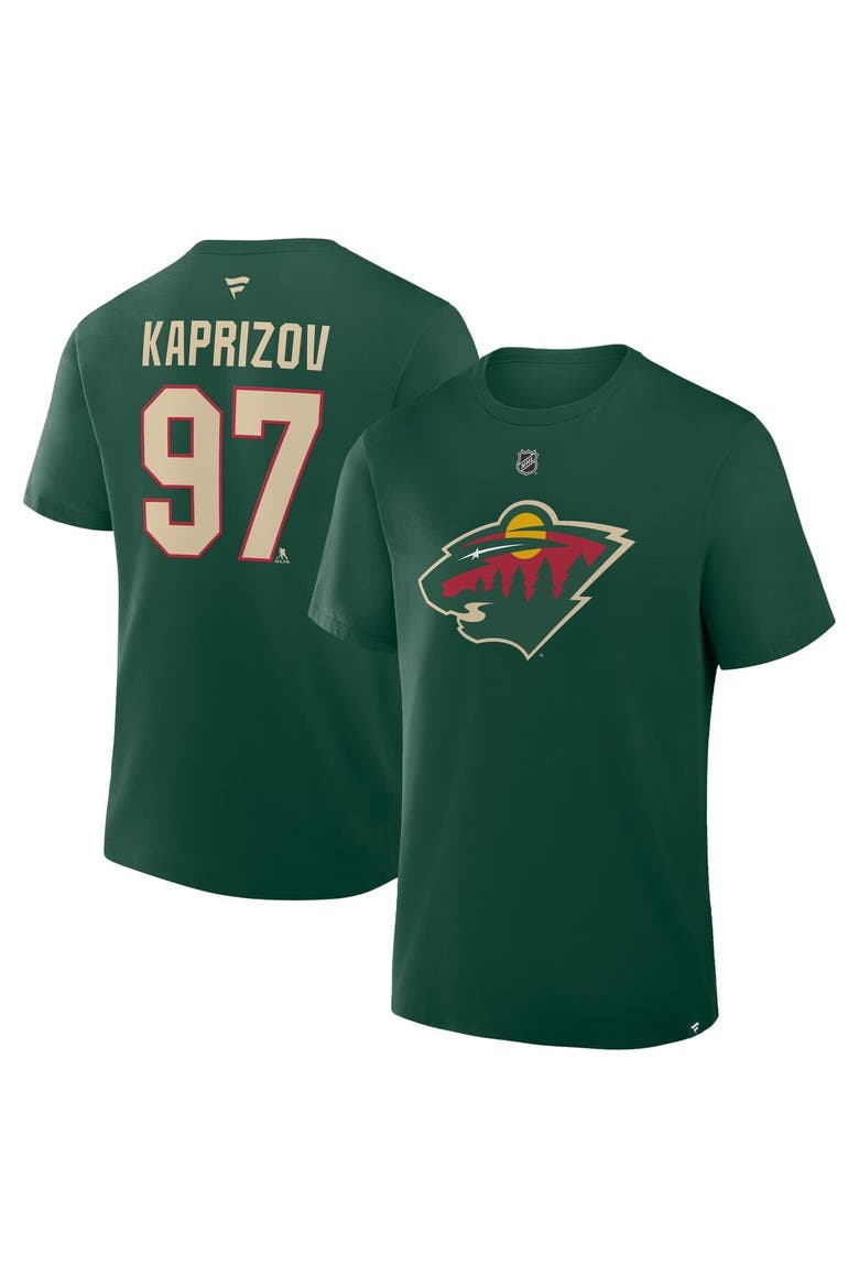 Men's Fanatics Kirill Kaprizov Green Minnesota Wild Authentic Stack Name & Number T-Shirt, Main, color, Green