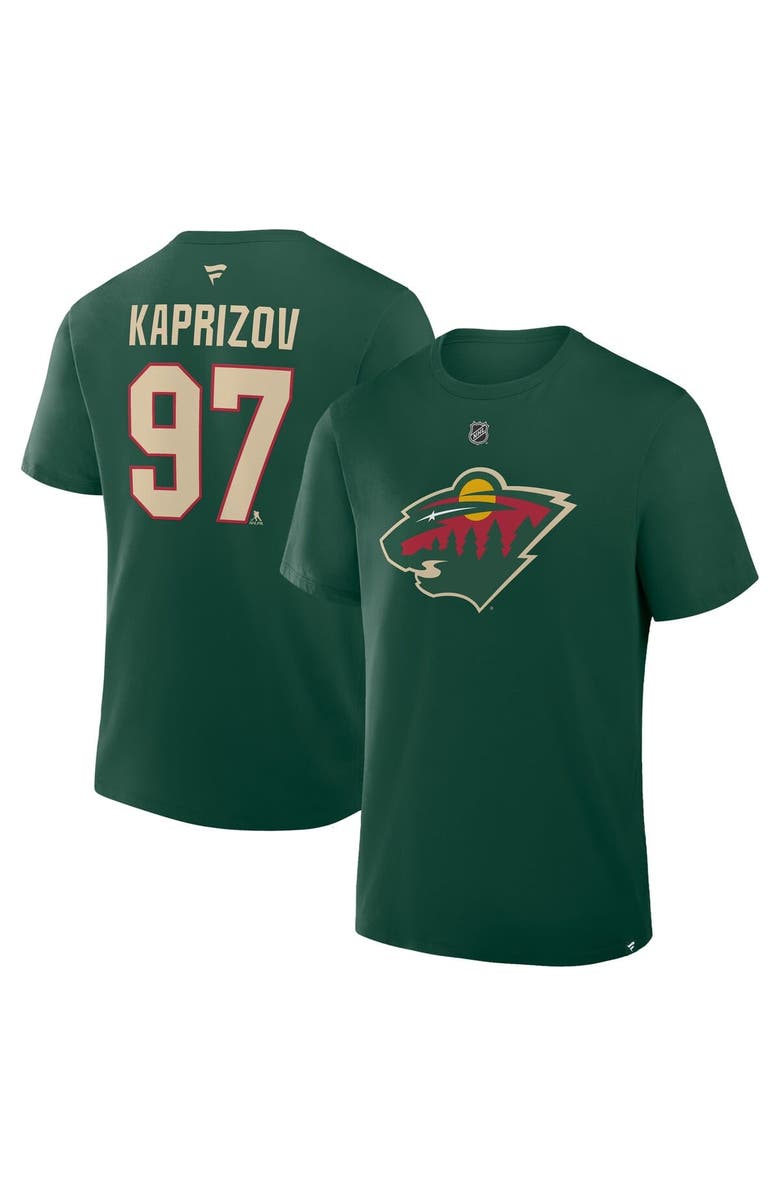FANATICS Men's Fanatics Kirill Kaprizov Green Minnesota Wild Authentic Stack Name & Number T-Shirt, Main, color, Green