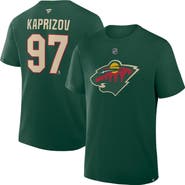 FANATICS Men's Fanatics Kirill Kaprizov Green Minnesota Wild Authentic Stack Name & Number T-Shirt