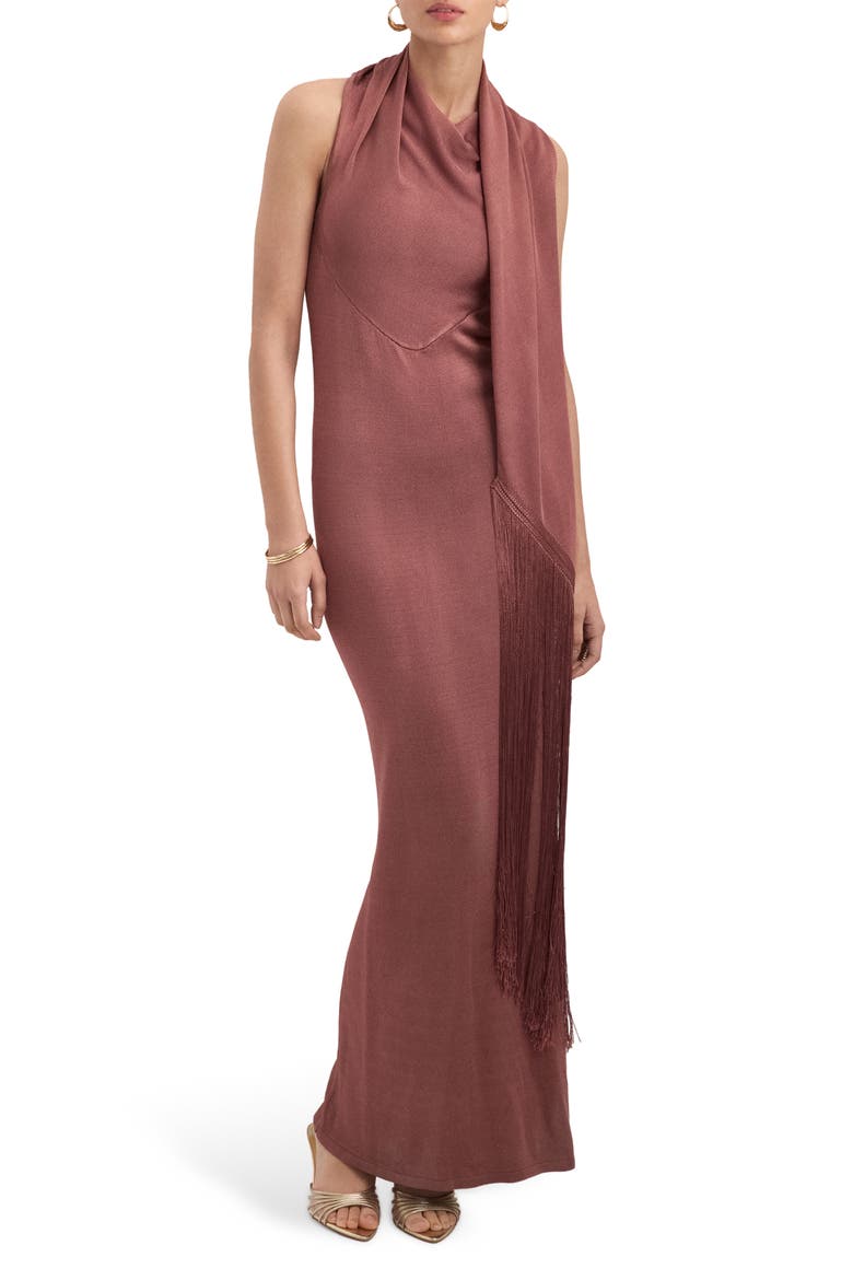 Shawl Sleeveless Knit Maxi Dress, Main, color, RUSSET