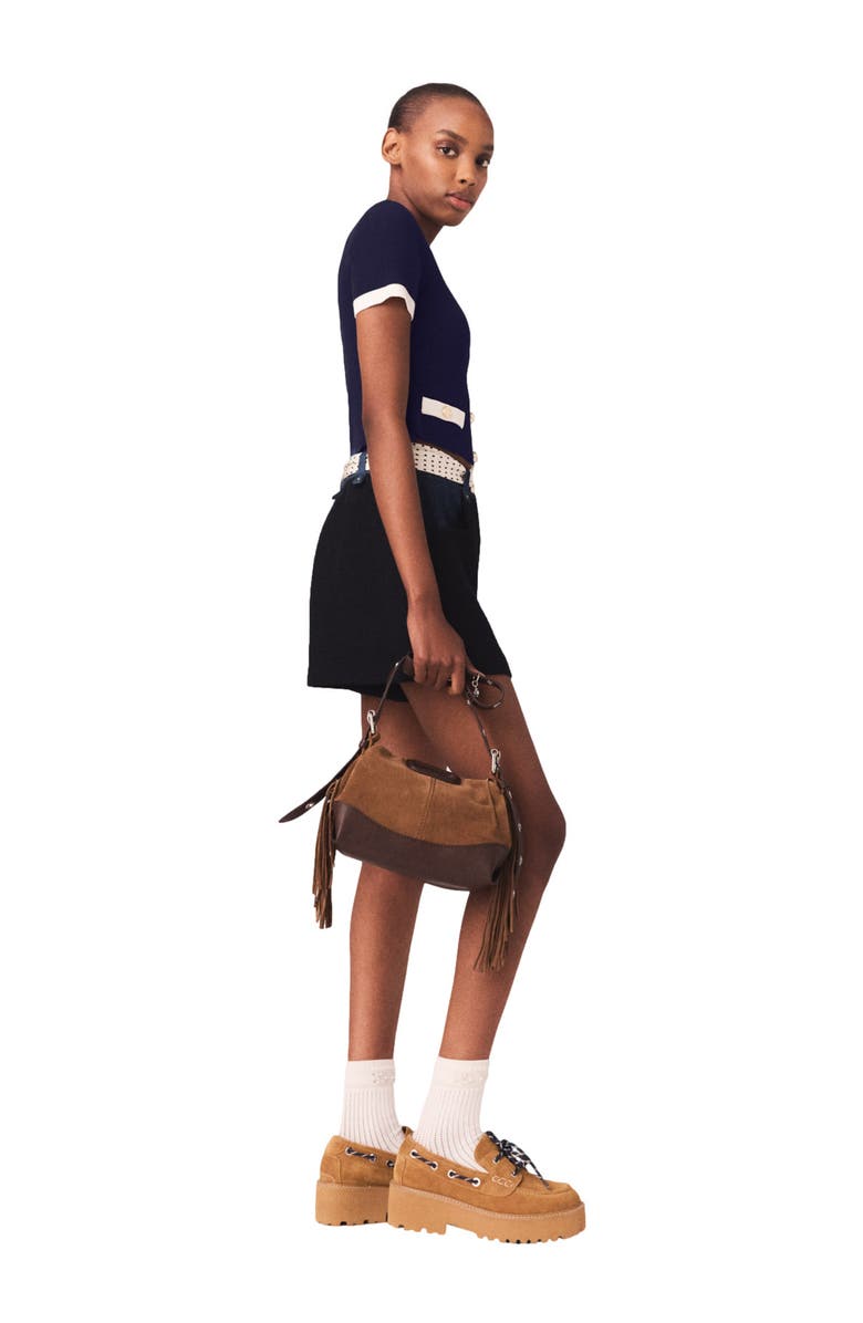 maje Contrasting cropped cardigan, Alternate, color, Navy / Ecru