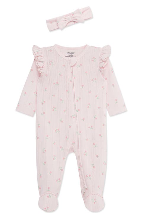 Dainty Roses Cotton Pointelle Footie & Headband Set (Nordstrom Exclusive) (Baby)
